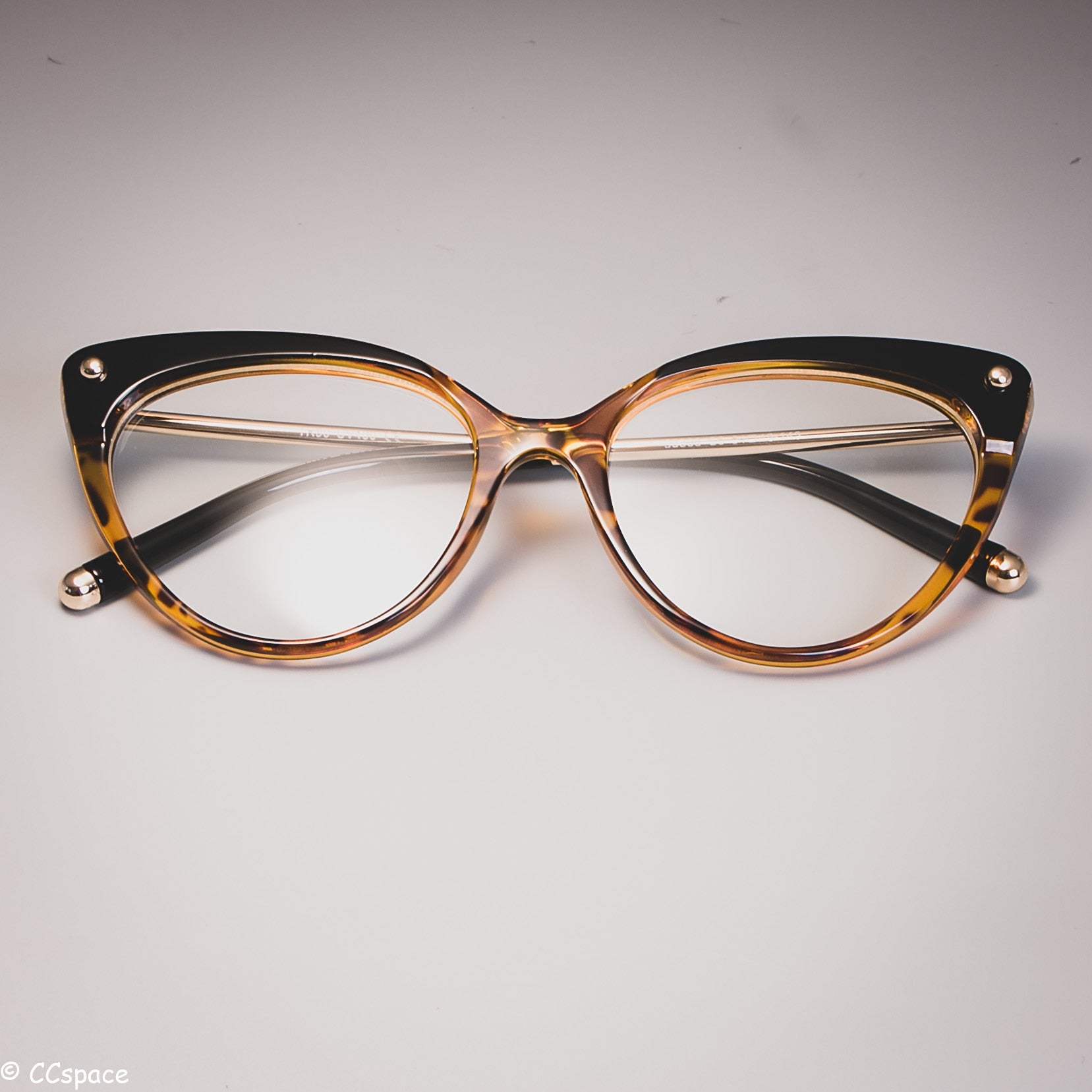 45651 Cat Eye Glasses Frames Plastic Titanium Women Trending Rivet Sty