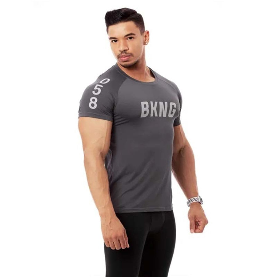 Mens Gyms Fitness Bodybuilding Slim T-shirt Muscle Man Casual Printed ...
