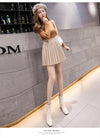 Casual Autumn Winter Women Mini Skirt High Waist Black Apricot Pleated Skirts Womens Fashion Pu Streetwear Skirt 7481 50