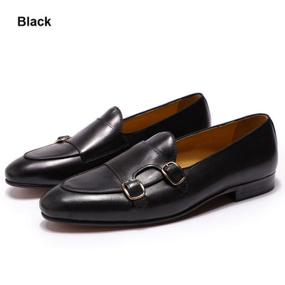 FELIX CHU Genuine Leather Mens Loafer Shoes Hand Painted Monk Strap Wedding Party Casual Men Dress Shoes Black Brown Footwear
