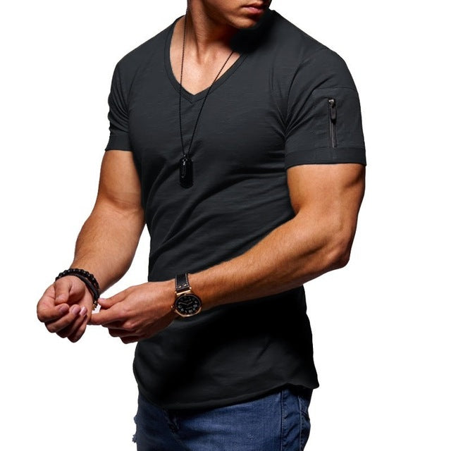 Slim fit Men's V collar T shirt Fitness Bodybulding T shirts hip hop H ...