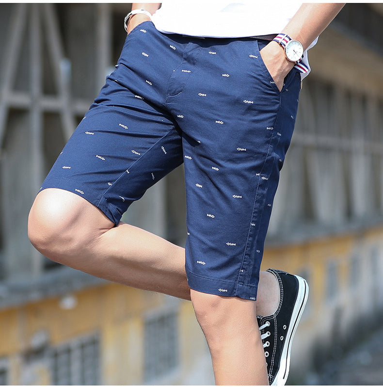 Summer Men Shorts Quality Cotton Short Pants Fishbone Printing Cosual ...