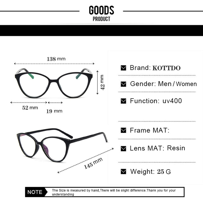 Kottdo Fashion Women Cat Eye Eyeglasses Men Myopia Optical Glasse Fram Hesheonline