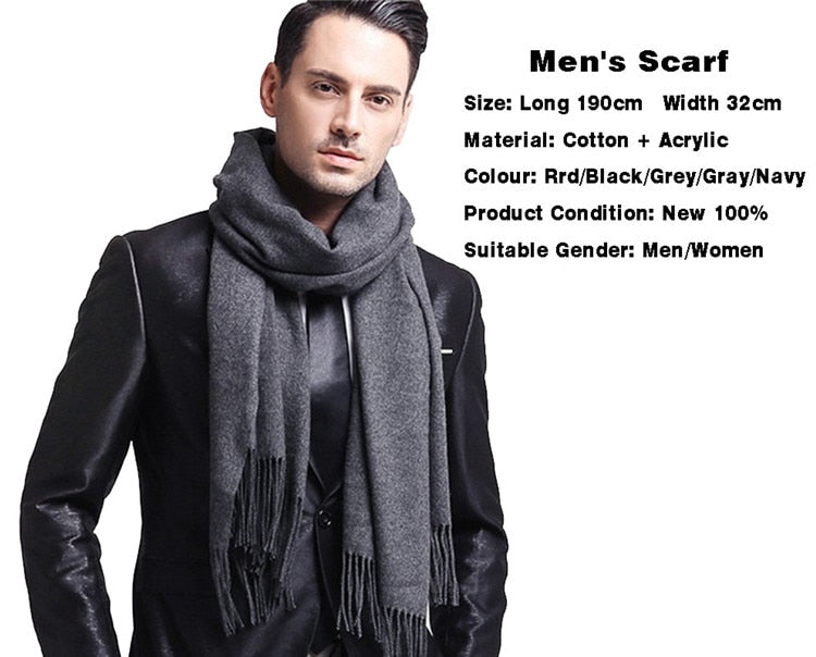 Elegant Gray Men's Scarf Winter Faux Cashmere Male Scarves Black Navy ...