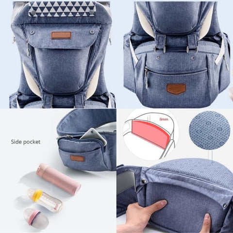 Well padded detachable hip seat carrier with large capacity storage space - I BABY CARRIER