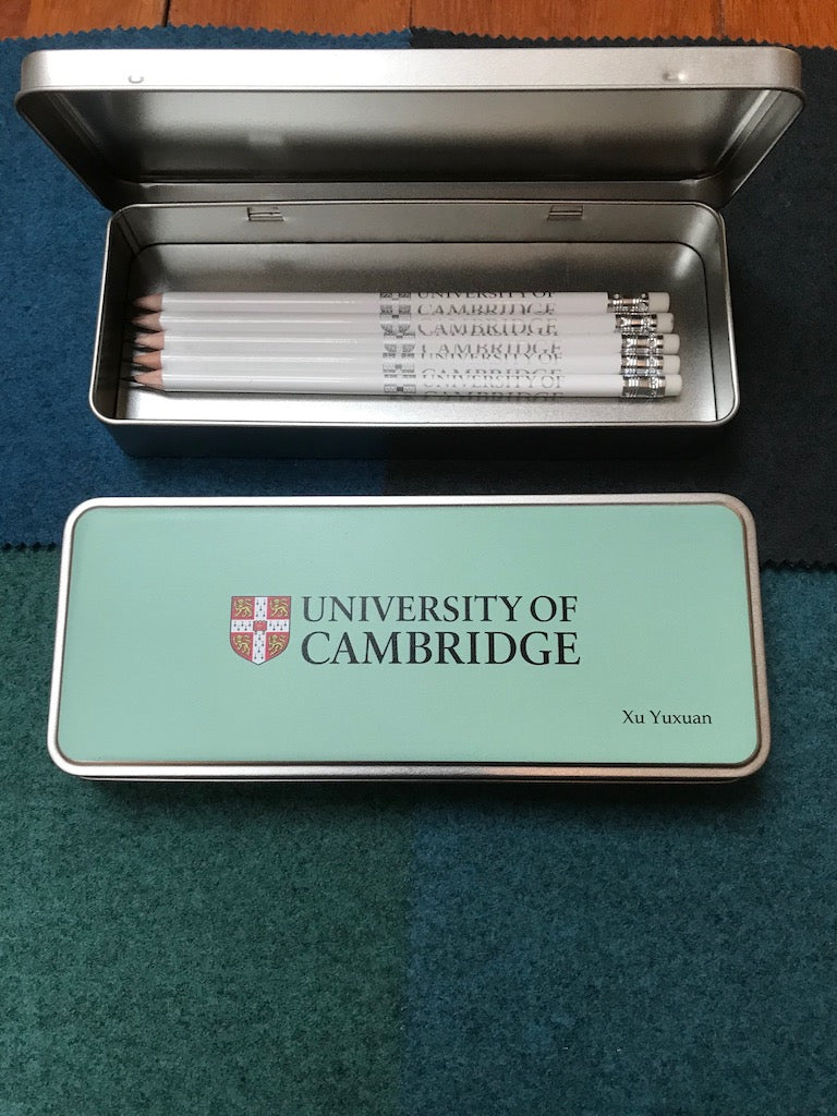 60 x  Silver Metal Pencil Case with Crest or Logo and Your Colour on Outside Top