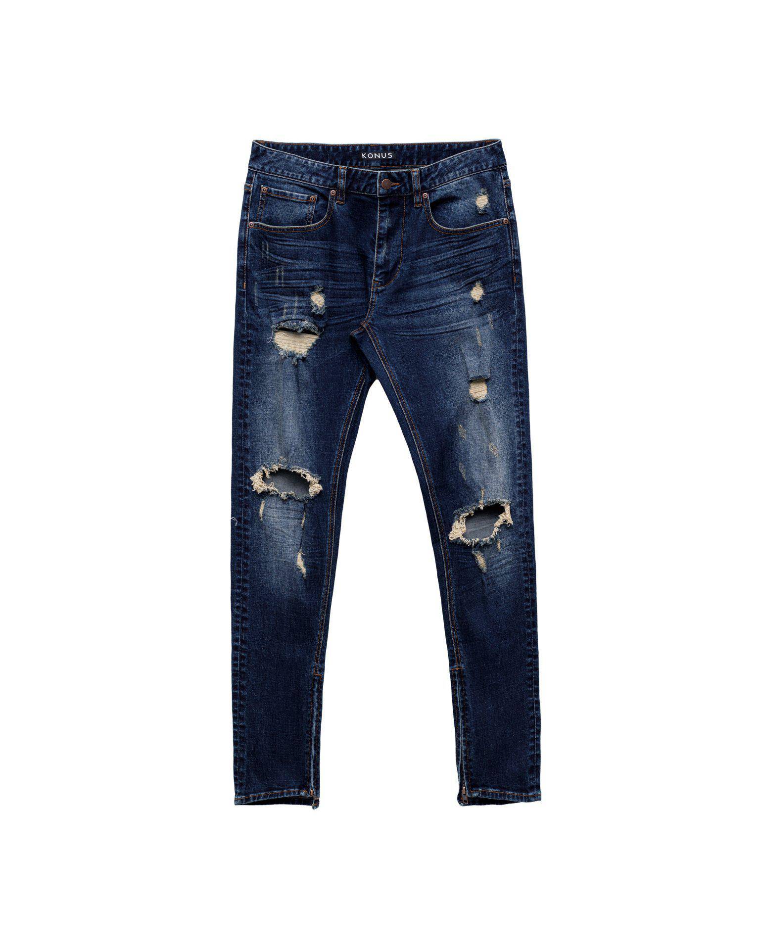 Heavy-Wash Distressed Jeans