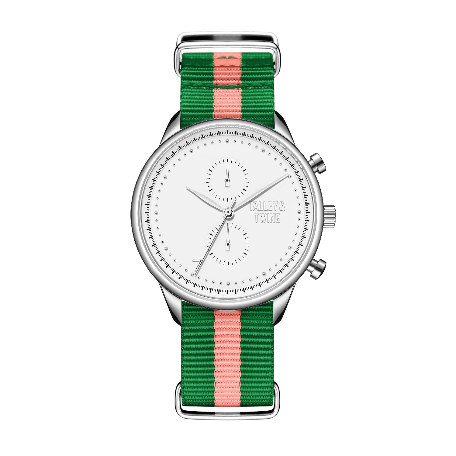 White & Silver - Pink & Green Canvas Band - Talley  Twine Watch Company product image