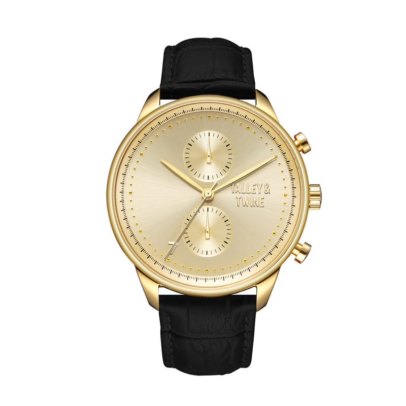 Gold Chronograph Watch - Black Leather – Talley & Twine Watch Company