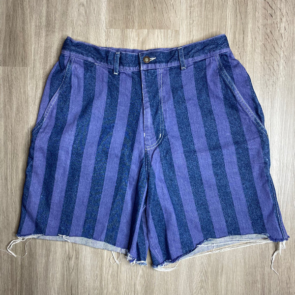 90s STUSSY PURPLE STRIPE BIG OL' JEANS SHORTS SIZE: 32 – YDCdetroit