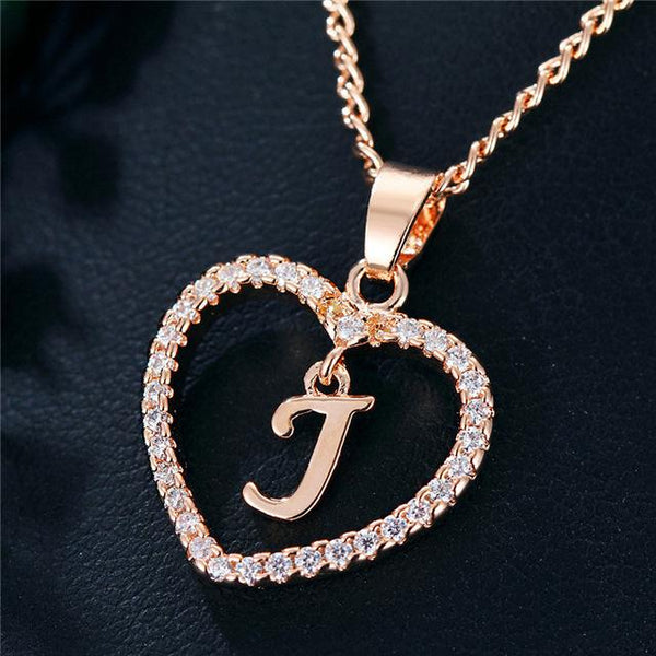 Romantic Love Pendant Necklace For Girls Women Rhinestone Initial Letter Necklace Alphabet Gold Collars Trendy New Charms - shopency