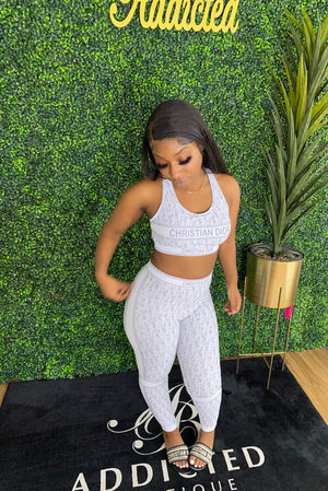Light Gray and White 2pc sports Bra pants set - She Addicted Boutique 
