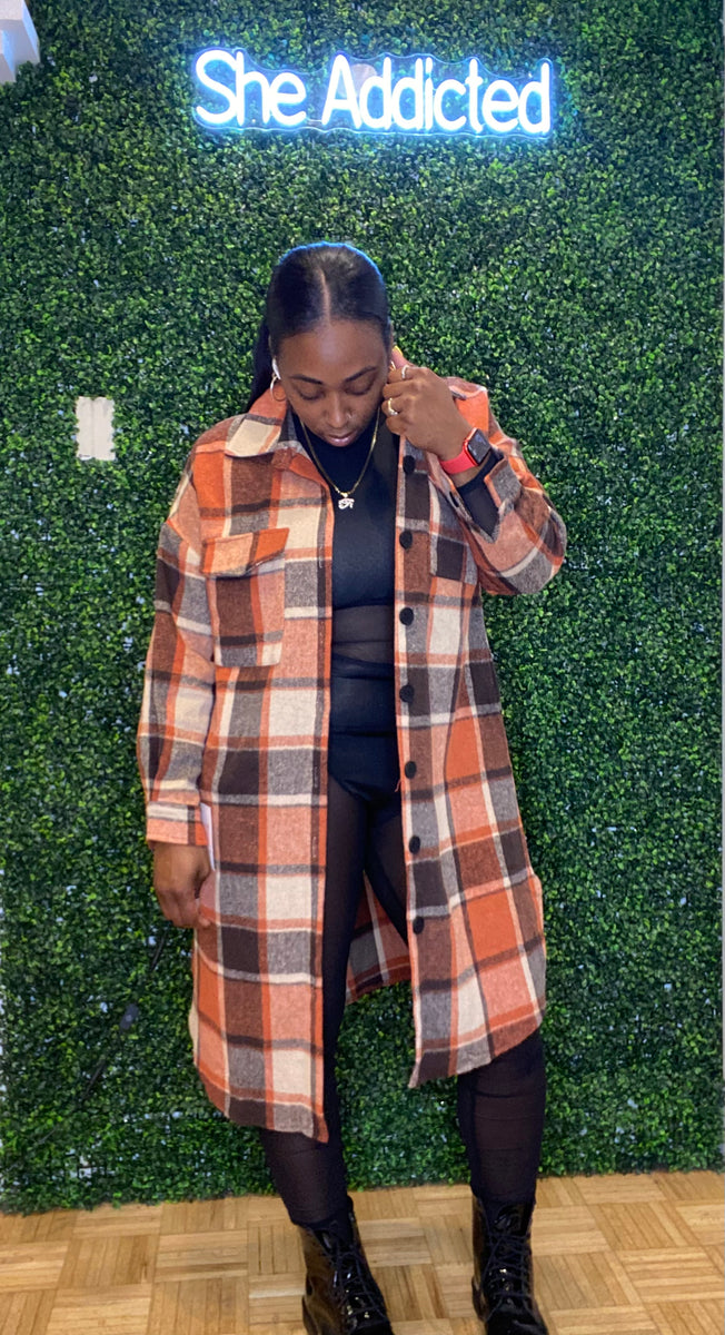 Plus Size Oversized Long Burnt Orange Flannel Button Down Top/ coat ...