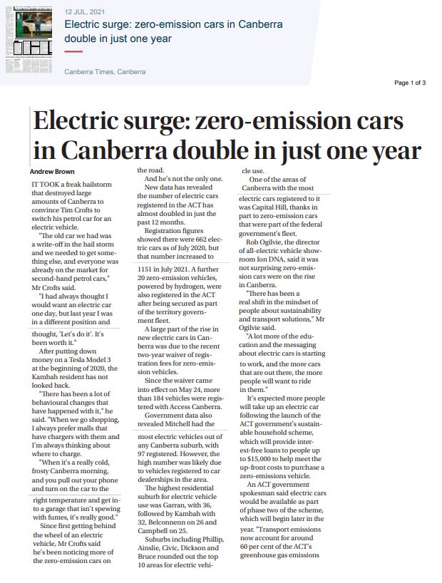 electric cars canberra 