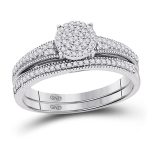 9ct white gold diamond cluster bridal set