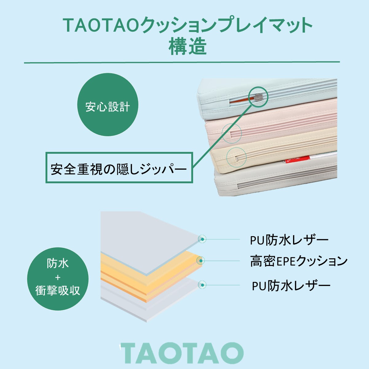 TAOTAO プレイマット　ホワイト／ライトグレー