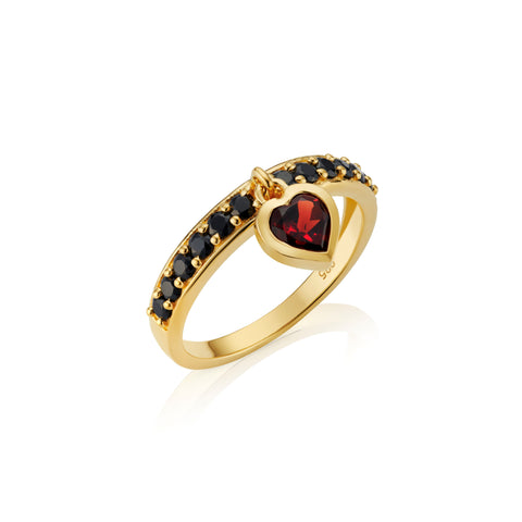 Garnet heart & black onyx gemstone ring