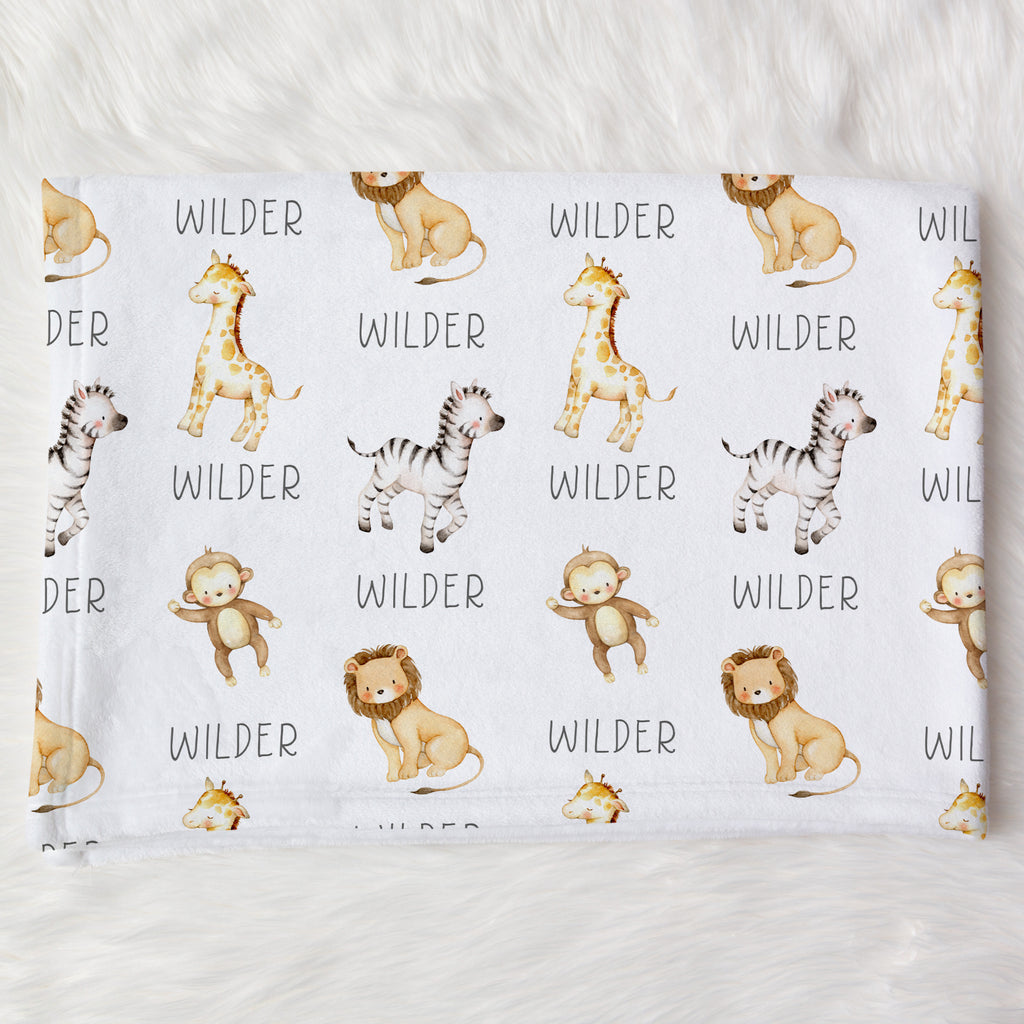 Wilder Safari Animals Personalized Name Baby Blanket Avery James Studio