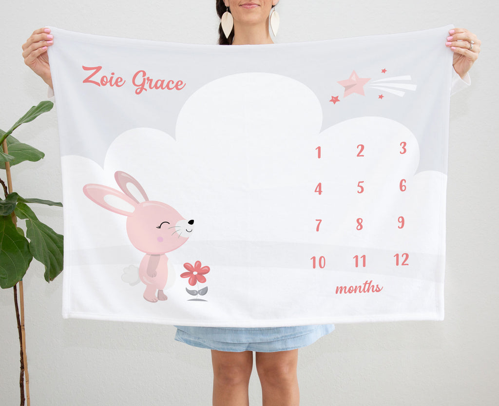 Download Pink Bunny Milestone Baby Blanket Avery James Studio