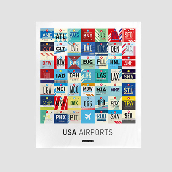 USA Airports IATA Codes Pattern Poster