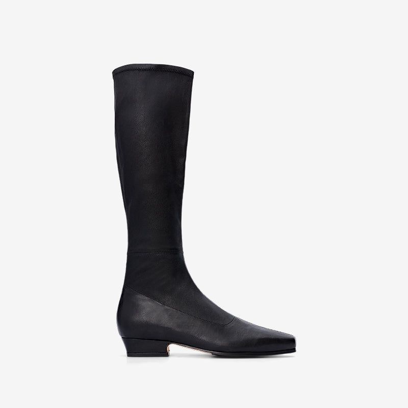 Remiz Black Stretch Leather Knee High Boots