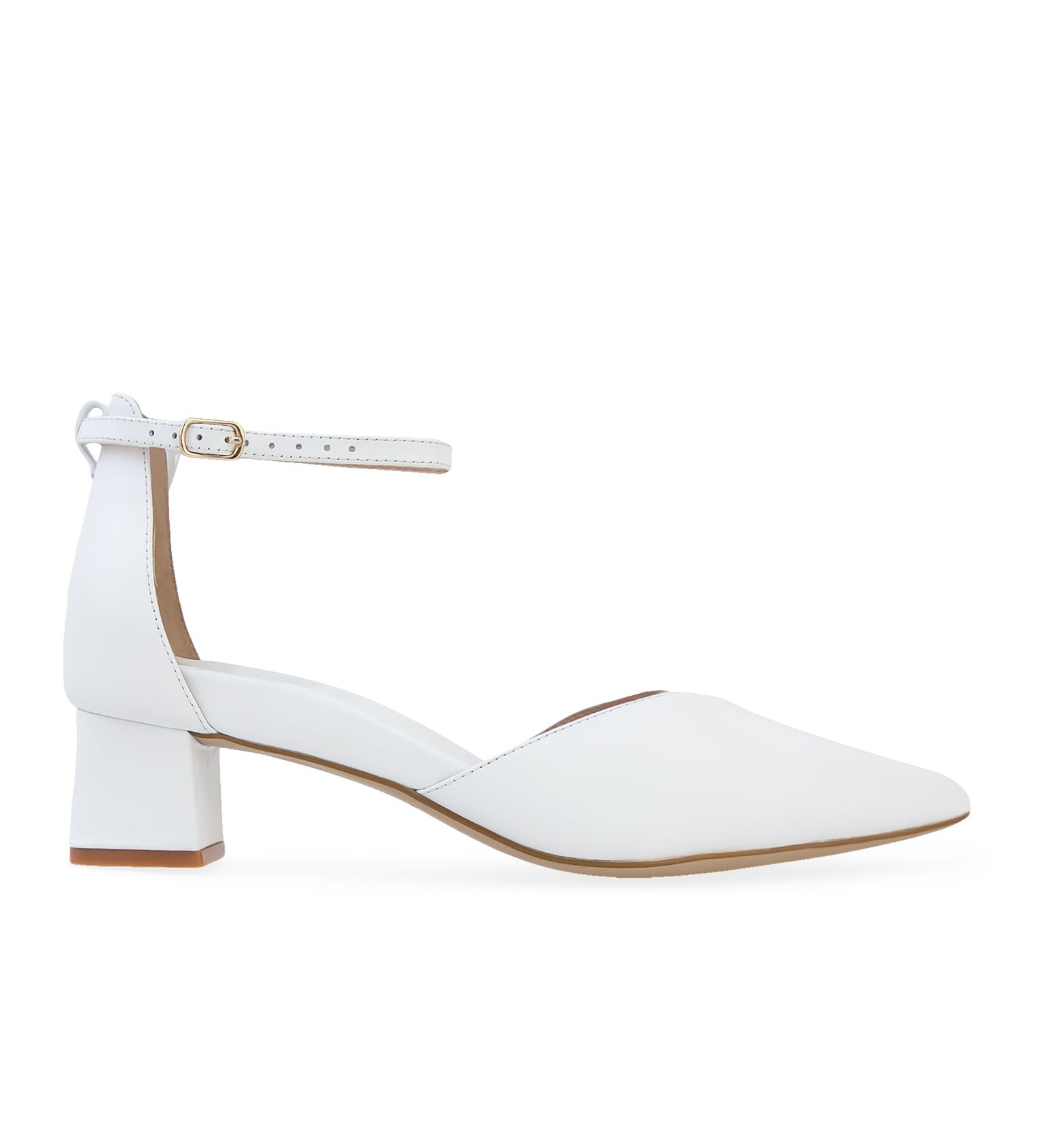 Quelea White Leather Low Heels | Bared Footwear