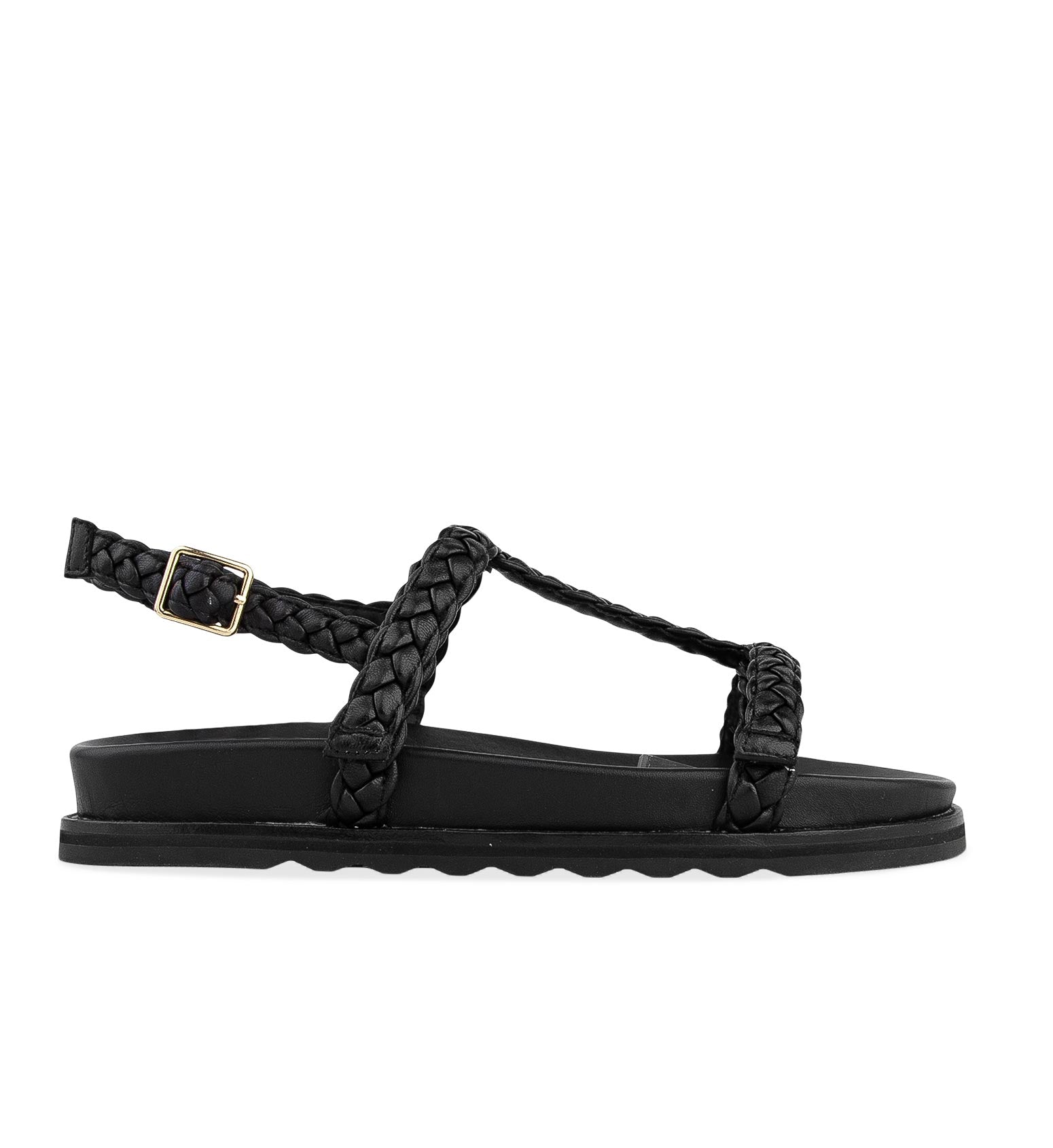 Toucanet Black Leather Flat Sandals | Bared Footwear