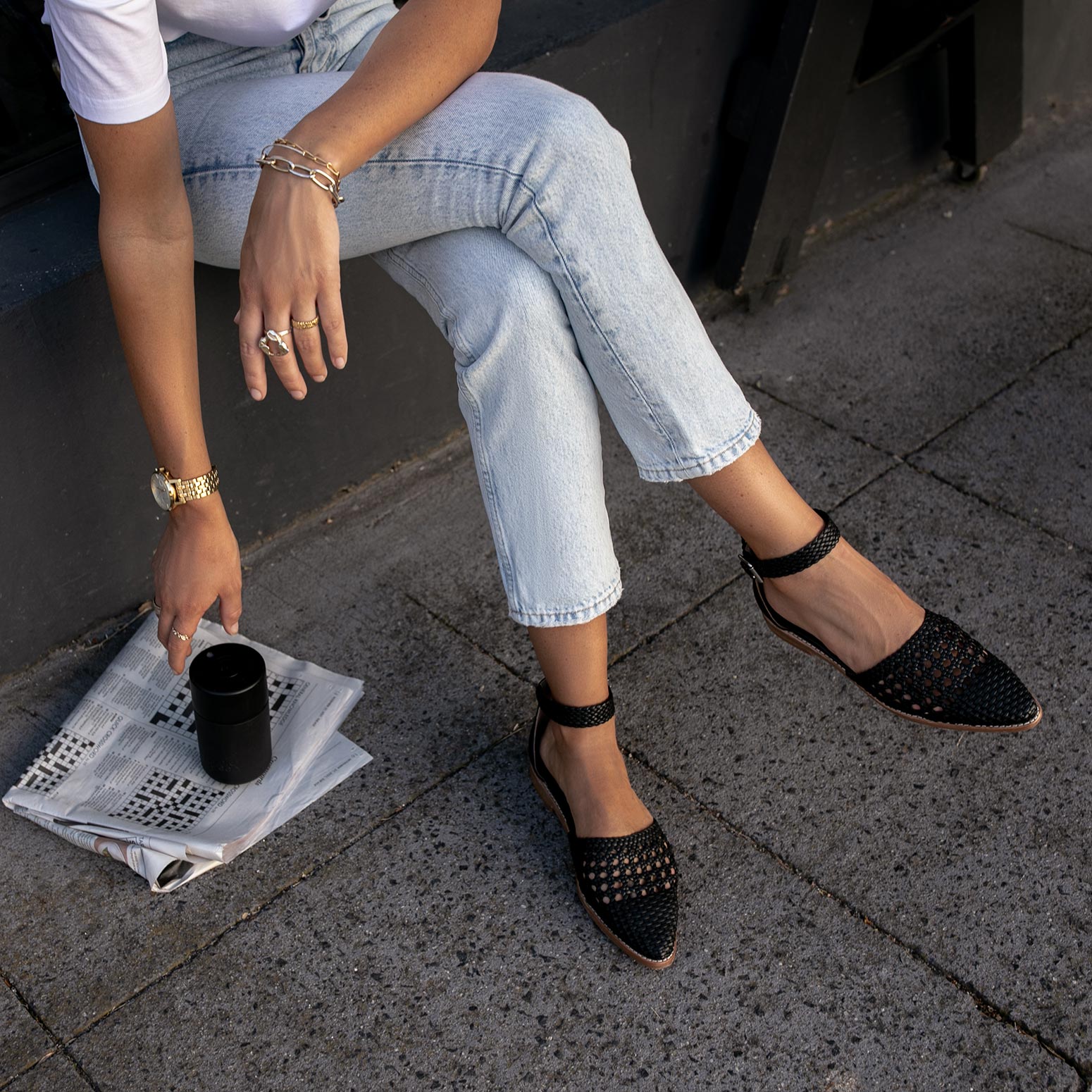 Dunnock Black Leather Flat Sandals | Bared Footwear