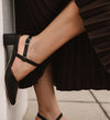 Marabou Black Leather Low Heels