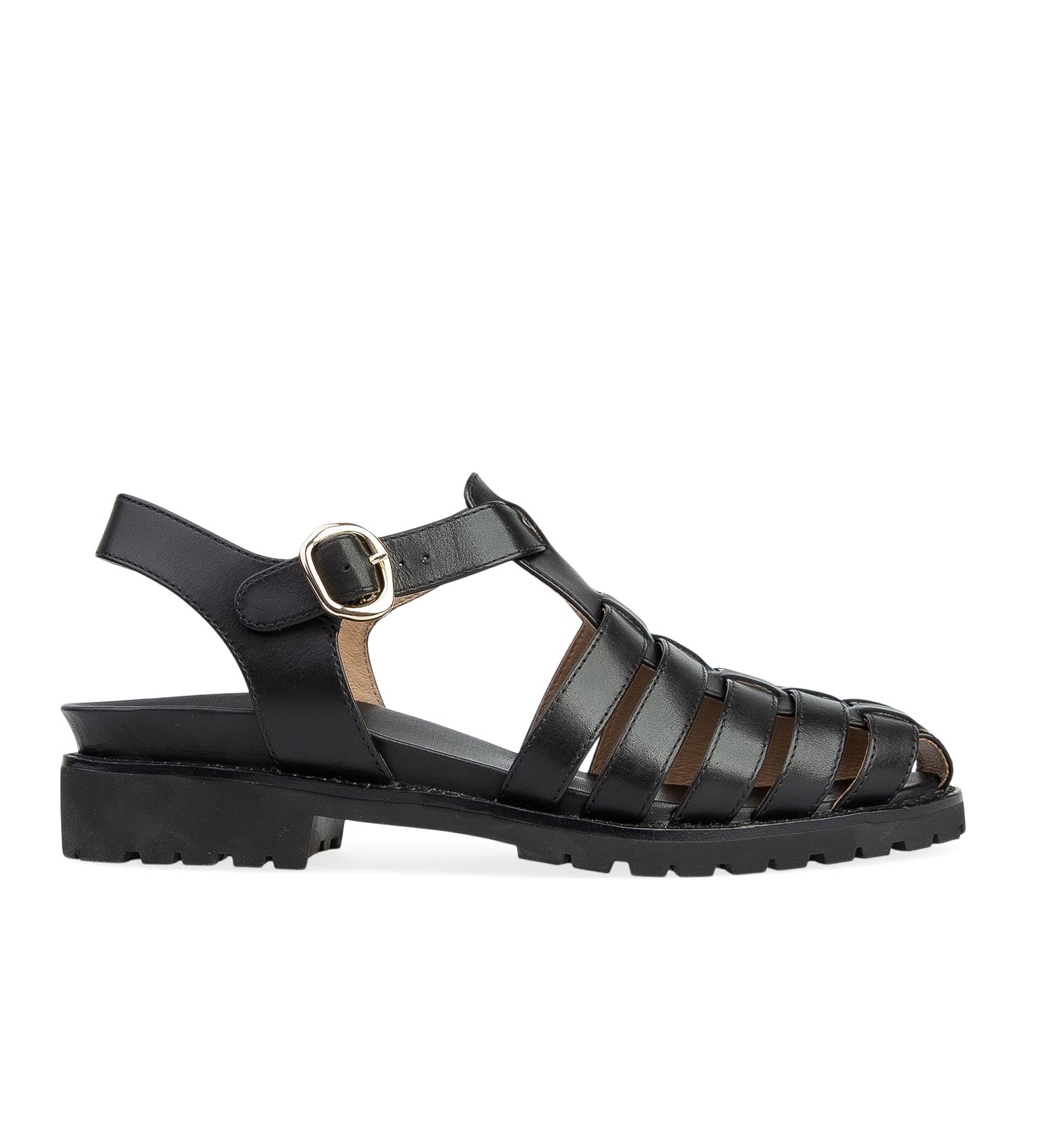 Bittern Black Leather Flat Sandals | Bared Footwear
