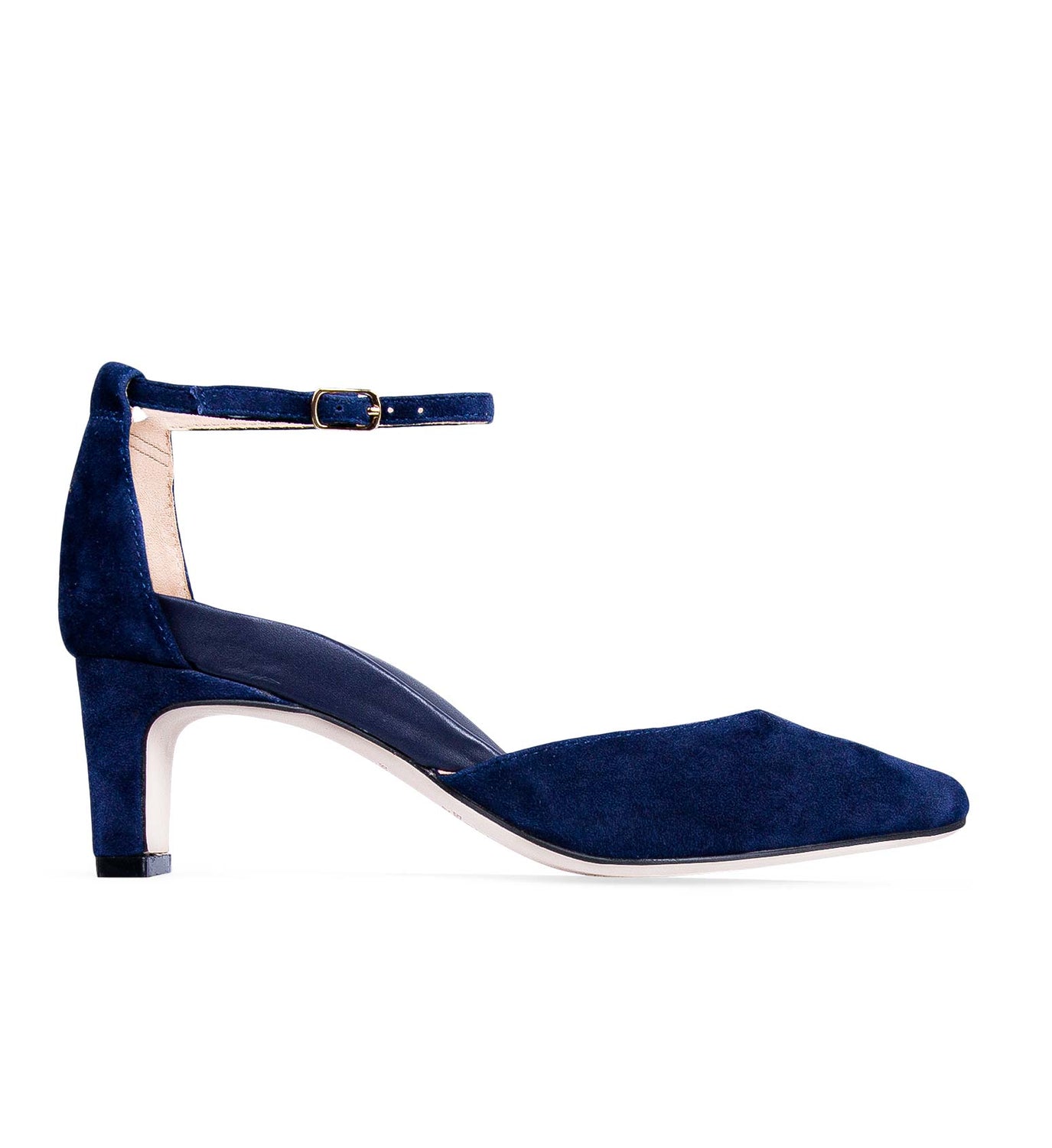 Blackcap Navy Suede Low Heels | Bared Footwear