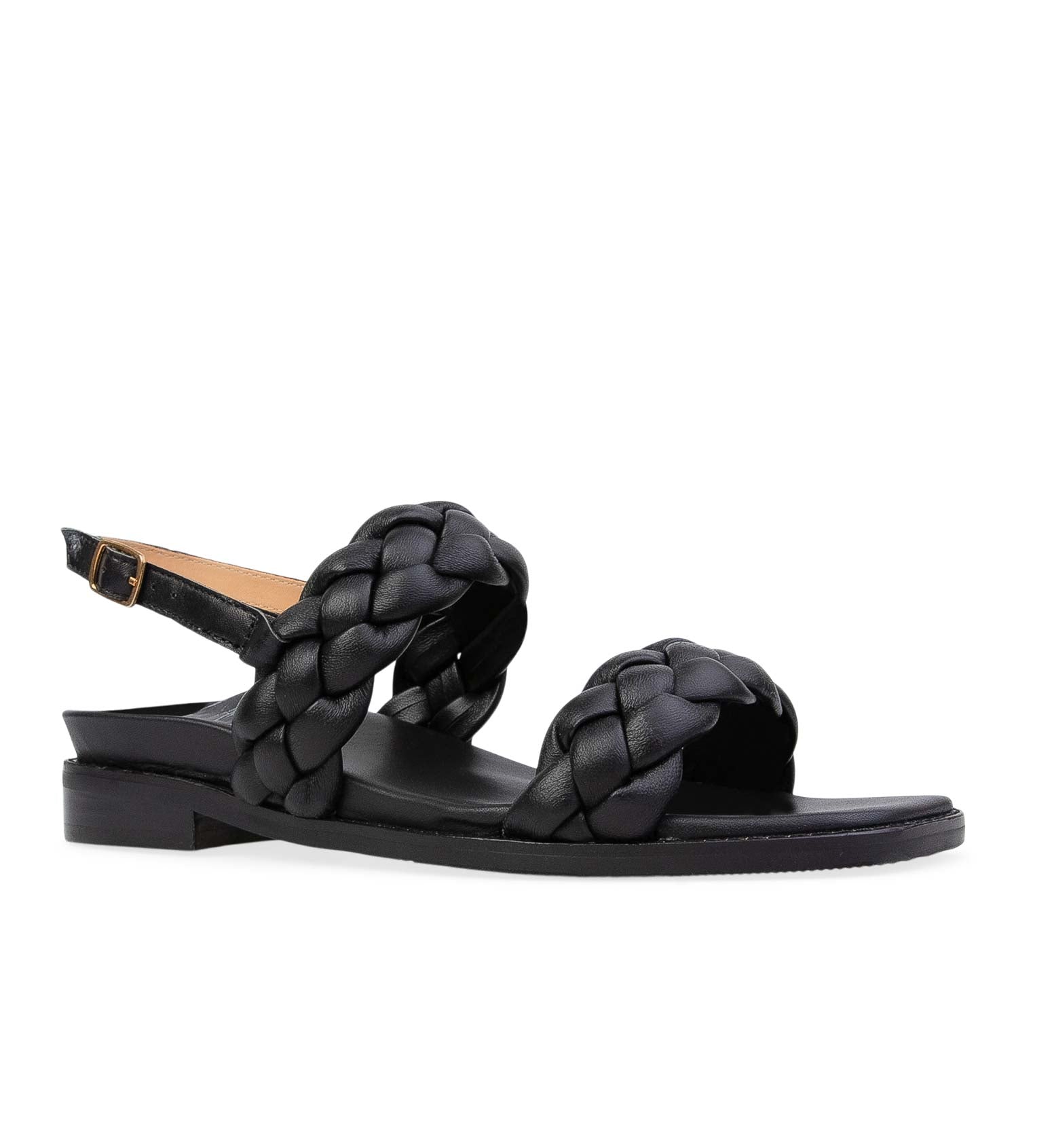 Jaeger Black Leather & Black Sole Flat Sandals | Bared Footwear