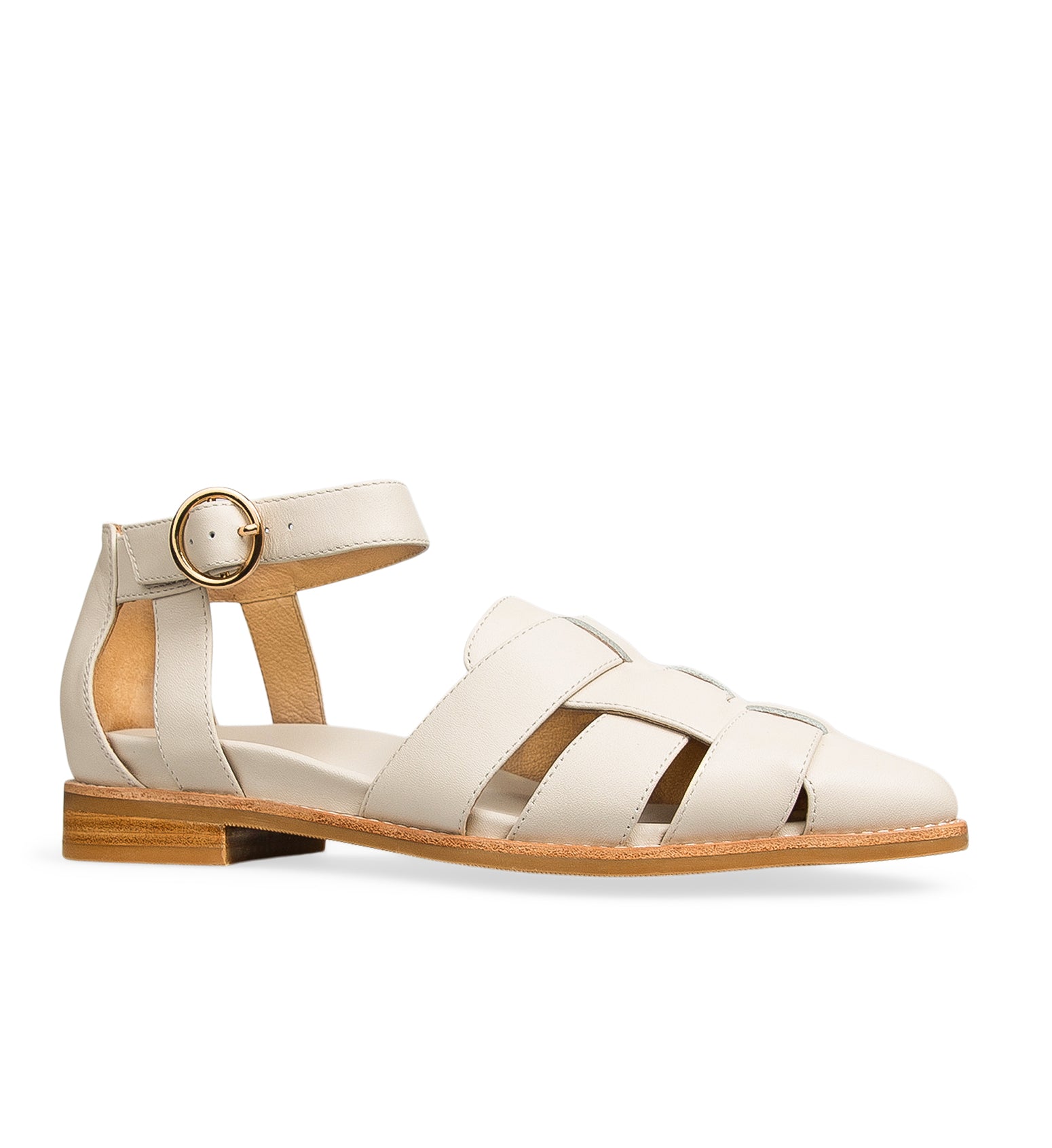 Sora Ecru Leather Flat Sandals | Bared Footwear