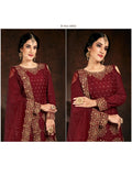 Marron Salwar Suit made of Jam Cotton with Net With Heavy Glass Work Border Dupatta