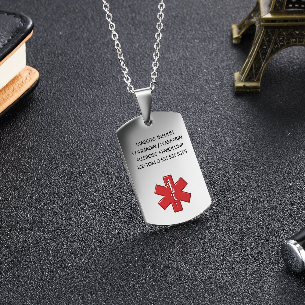 Stainless Steel Dog Tag Medical Alert Jewellery