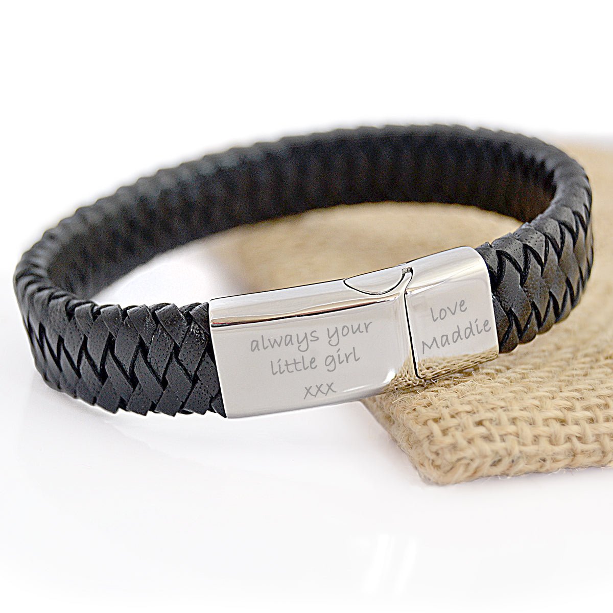 Men's Leather Bracelet, Personalised Leather and Steel Bracelet, Gift ...