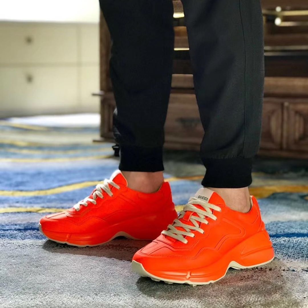 Gucci Rhyton Orange Leather Sneaker 