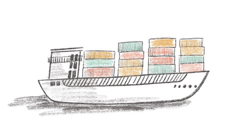 Illustration of ship with shipping containers