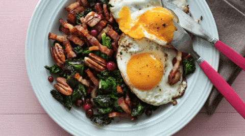 keto fried eggs and pork breakfast
