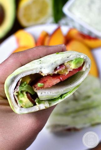 california turkey and bacon lettuce wraps with basil mayo