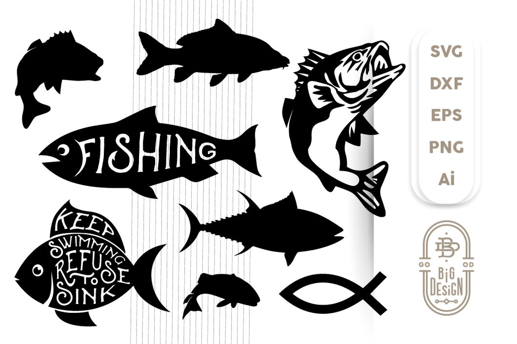 Fish SVG Bundle for Cricut, Cameo - Fish silhouette - Bass ...