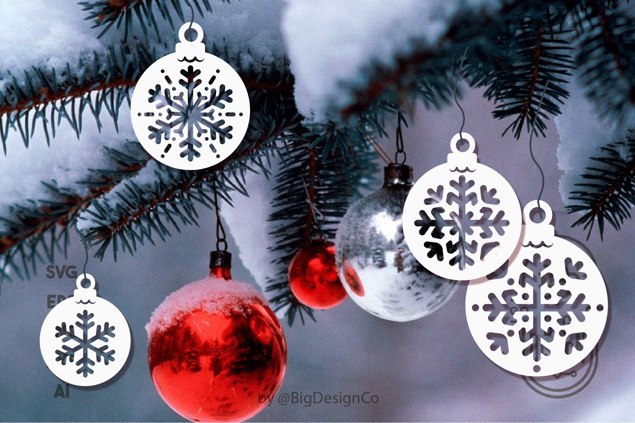 Download Christmas Decorations Svg Bundle Snowflakes Globes Design Shopy PSD Mockup Templates