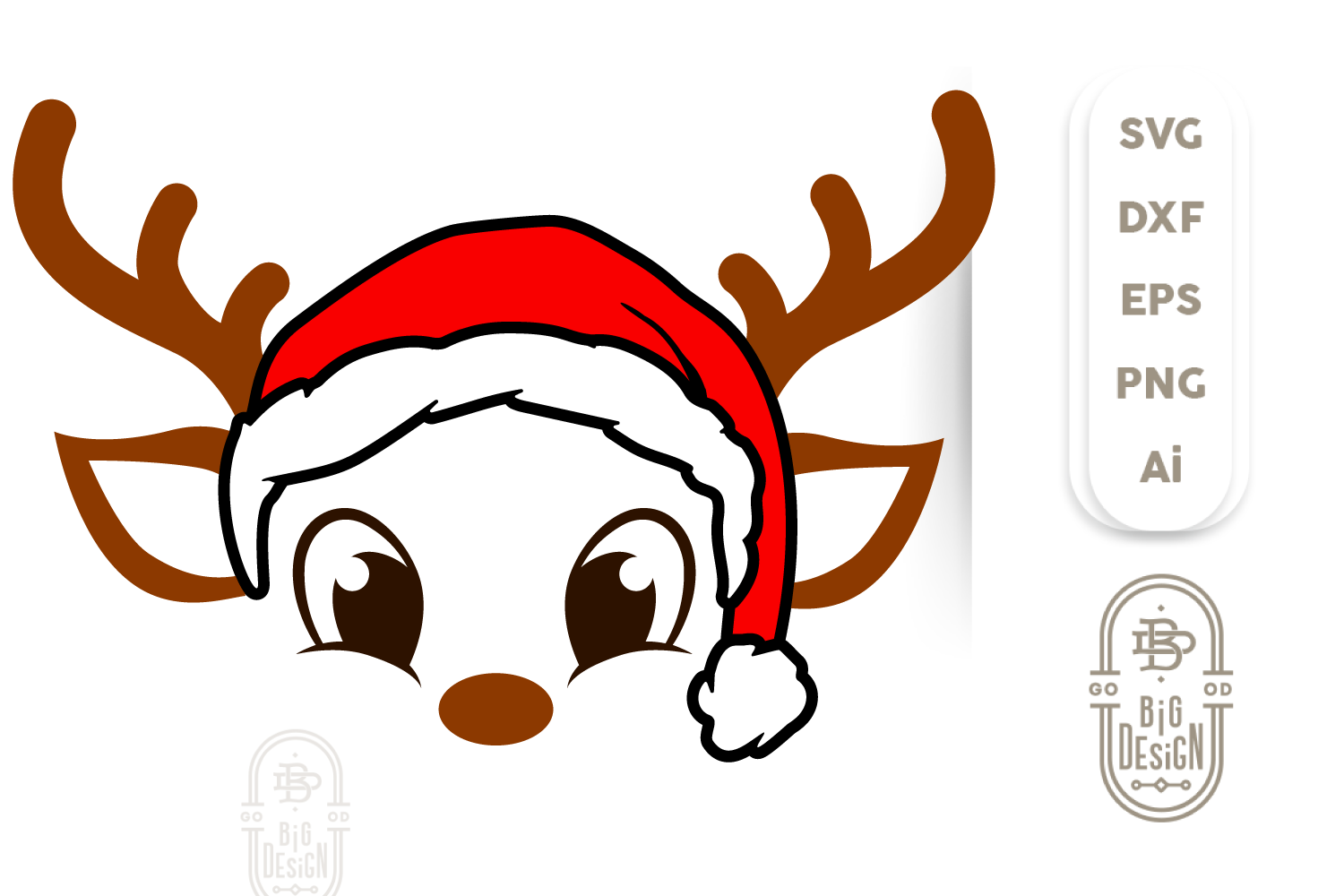 Download Free Svg Christmas Svg Cute Reindeer Svg With Santa Hat Design Shopy