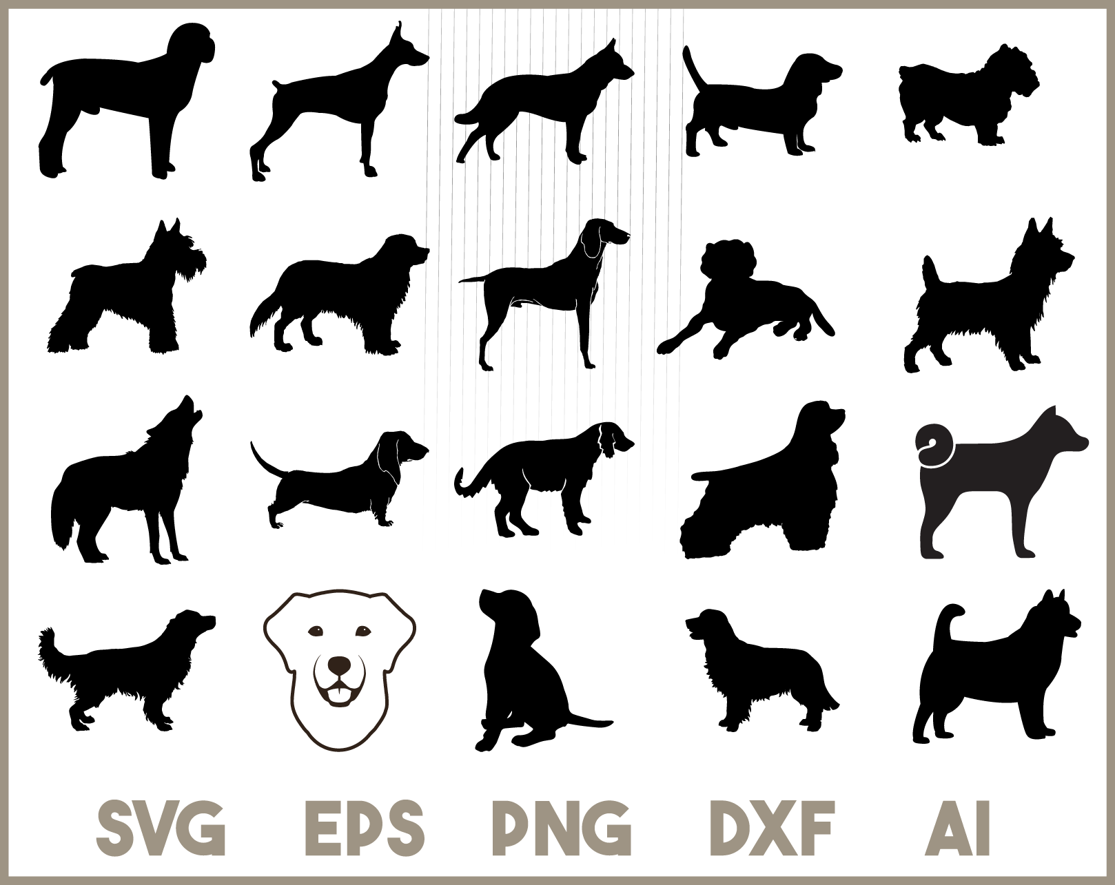 Dog Svg Bundle 20 Dog Silhouettes Dog Clipart Shapes Dog Breeds Design Shopy