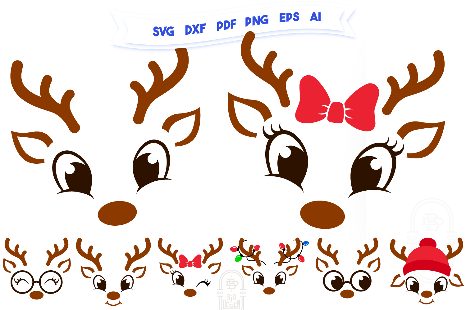 Download Christmas Svg Cute Reindeers Svg Bundle Design Shopy