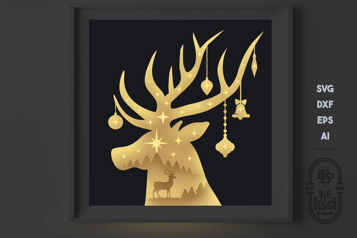 Download Christmas Svg 3d Scene Light Up Shadow Box Reindeer Layered Design Design Shopy