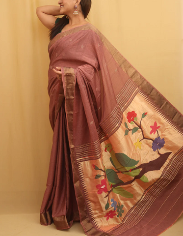 ure Cotton Parrot And Floral Design Saree