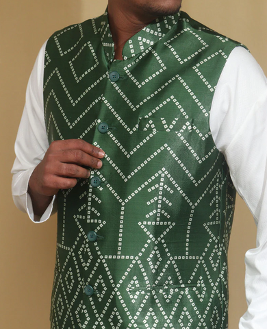 Green Mashru Silk Nehru Jacket
