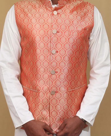 Elegant Orange Banarasi Brocade Silk Jacket:
