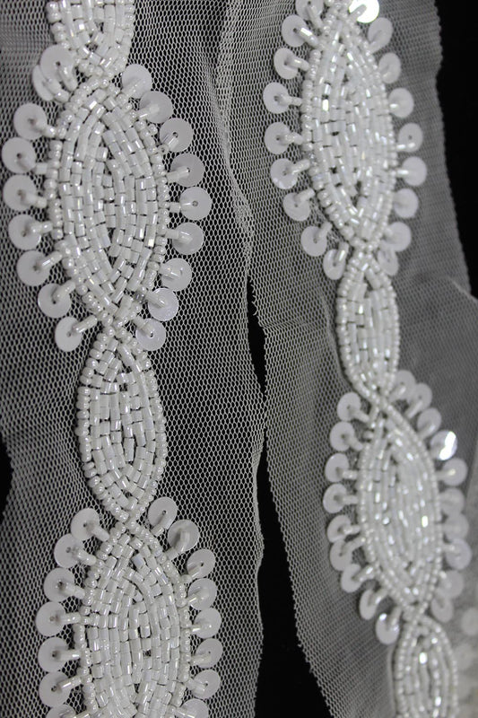 White Pearl And Transparent Crystal Beads Work Lace Trim at Rs 4800.00, Fancy Laces